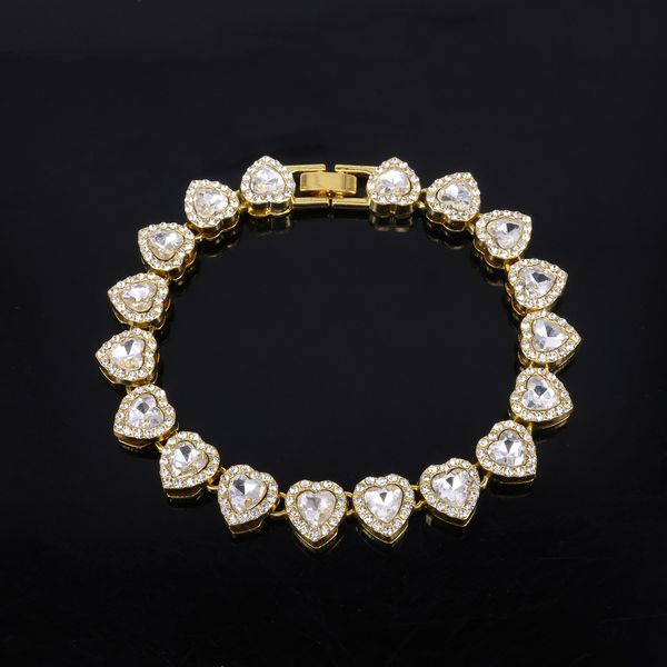 Trendy 11mm Heart Shaped Glass Crystal Rhinestone Cuban Necklace for Men, Hip Hop Jewelry, Stylish Cross-Border Wholesale Fashion Accessories