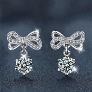 Sterling Silver Butterfly-Knot Moissanite Dangle Earrings.