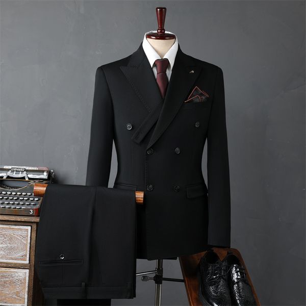 H368 Men's slim fit stylish black suit wedding banquet suit personality trend dress suit