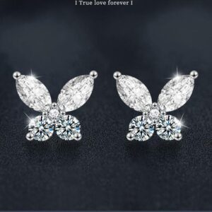 925 Sterling Silver Butterfly Stud Earrings with Moissanite Stones for Women, Lightweight Hypoallergenic Jewelry Gift