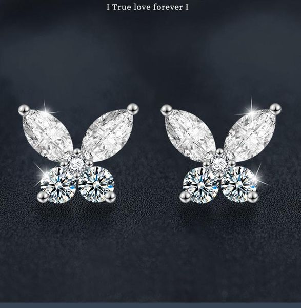 925 Sterling Silver Butterfly Stud Earrings with Moissanite Stones for Women, Lightweight Hypoallergenic Jewelry Gift