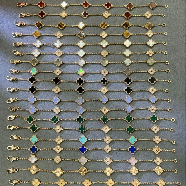 18k gold mini six-leaf four-leaf clover bracelet - non-fading, high-end, washable red agate five-leaf version, high-quality silver