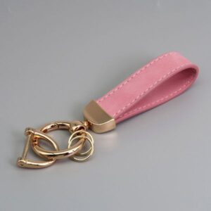 New faux-leather car keychain – romantic couple chain with double rings – leather keychain set