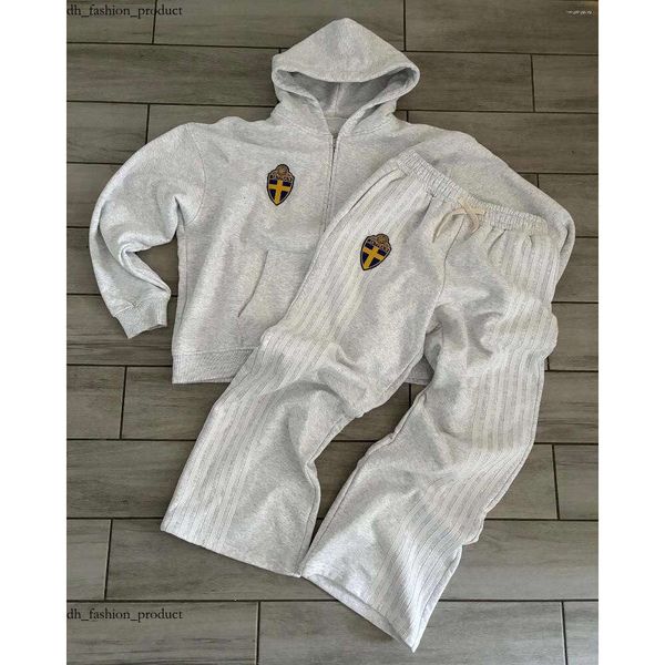 Men's Tracksuits Streetwear Zip Hoodie Sweatpants Suit Mens Clothes Two Piece Set Hip Hop Embroidered Sweatshirt Stripes Casual Pants 61f