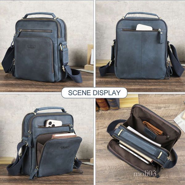 men bag New Top Layer Cowhide Fashion Casual Single Shoulder Crossbody Multifunctional Handheld Genuine Men's Leather Bag b0
