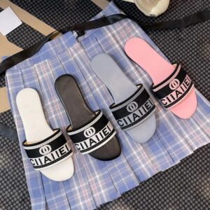 Embroidered Fabric Slide Sandals Designer one-word slippers d family letter For Women Summer Beach Walk Sandals Fashion Low heel Flat slipper Shoes Size 37-42