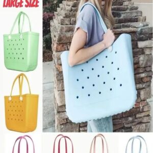 EVA Beach Bag Fashion Simple Hollow Out Holes Waterproof Handbag Women Summer Large Capacity Picnic Shopping Tote Bags