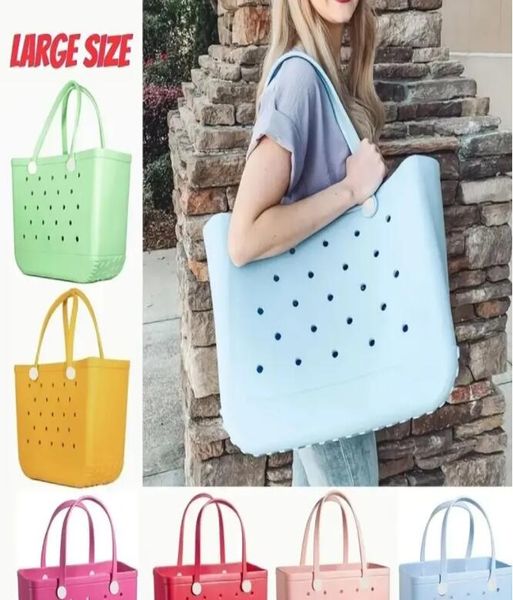 EVA Beach Bag Fashion Simple Hollow Out Holes Waterproof Handbag Women Summer Large Capacity Picnic Shopping Tote Bags