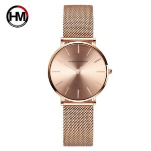 Japanese movement woven mesh belt waterproof quartz 36mm simple large three needle dw women's watch
