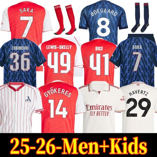 25 26 SAKA GYOKERES Soccer Jerseys ZUBIMENDI MADUEKE ODEGAARD RICE HAVERTZ NWANERI MARTINELLI Calafiori SALIBA TROSSARD Football Shirt Men Kids Child Kit shirts