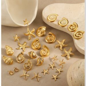 Retro and elegant conch-shaped earrings echo the theme of the ocean | 18K gold plated with a swirling design, unique and exclusive, showcasing a refined taste