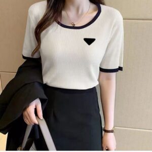 Womens Tshirts Tops Sweater Knits Tees Round Neck Lady Slim Sweaters Short Sleeve Shirts Spring Autumn Style Size S-XL