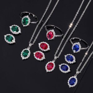 New S925 Silver Jewelry Set, Faux Colored Gemstone Dove Egg Pendant & Earrings, Fashion Colored Gemstone Necklace & Earrings Set, Perfect for Weddings & Parties