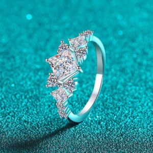 S925 Silver Moissanite Ring with Geometric Square Design – Elegant Luxury Engagement Ring for Women