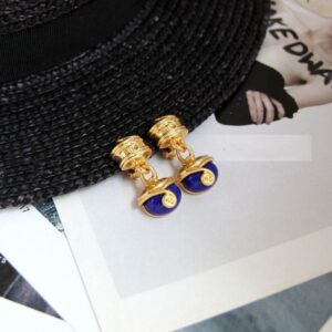 In Stock 2025 Retro Court Eco-friendly Brass Lapis Earrings Ear Drops Rust-proof Waterproof Fashion Exquisite Women Design sense Jewellery