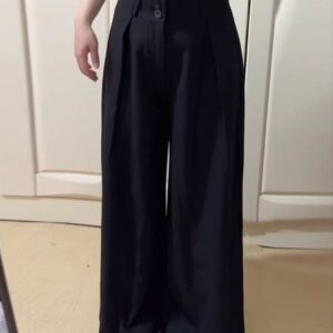 Plus size, high waist straight leg wide leg pants, double breasted pear shaped figure suit pants 3509