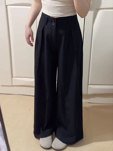 Plus size, high waist straight leg wide leg pants, double breasted pear shaped figure suit pants 3509