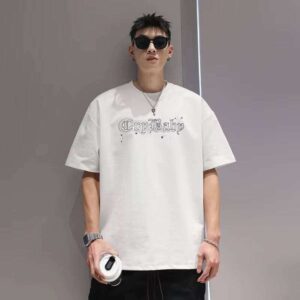 Clothing Manufacturer Letter Print 100% Cotton 300g T-Shirt Short Sleeve Loose Fit Plus Size New Men