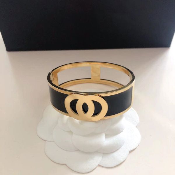 Designer Bracelet Women Wristband 18K Gold Bracelet Stainless Steel Black Wide Bangle High Quality Wedding Party Gift
