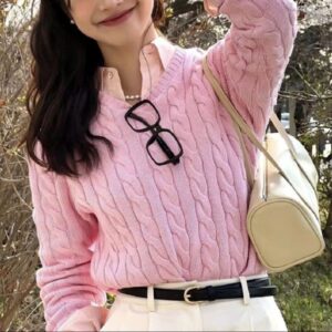 Women Knits Tops Soft Cotton Knit Cardigan Designer Sweet Style Embroidered Pink Sky Blue Asian Size Slim Fit Spring Daily Wear