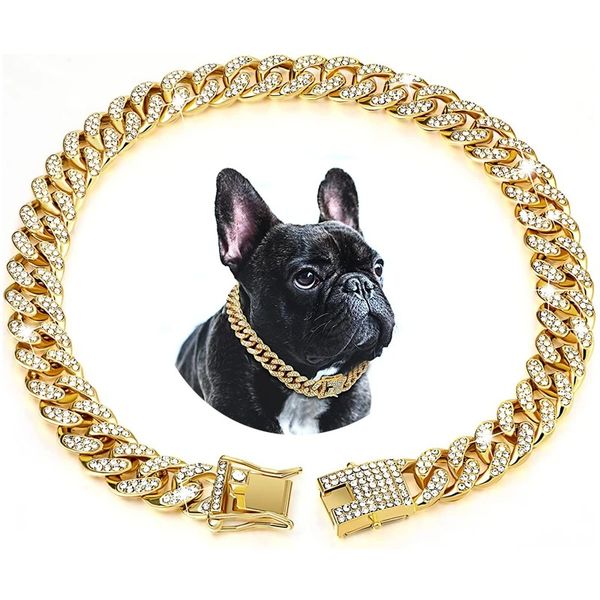 Gold Dog Cuban Chain k Choke Collar for Small Medium Large Dogs Cats Pet Jewelry Necklace Accessories