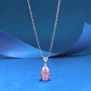 2025 Sweet Style 925 Sterling Silver Pink Sapphire Water Drop Pendant Necklace Ladies Chain Features Simple Unique Design For Party Jewelry