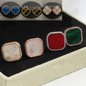 20 color Designer Clover Studs Earring Vintage Leaf Clover Charm Stud Earrings Mother-of-Pearl Stainless Steel Gold Studs Agate for Women wedding Jewelry