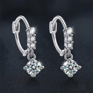S925 Sterling Silver Moissanite Drop Earrings Four Prong Solitaire Bridal Dangle Jewelry for Women Wedding Anniversary Gift