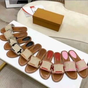 Women's Embroider Slide Sandal Lock it Flat Mule Luxury Slippers Summer Beach Designers Slides For Ladies Low Heel Sandals Flat Womens Shoes