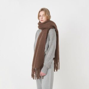 1-502 Solid color scarf lengthened and thickened, thick tassels, autumn and winter warm