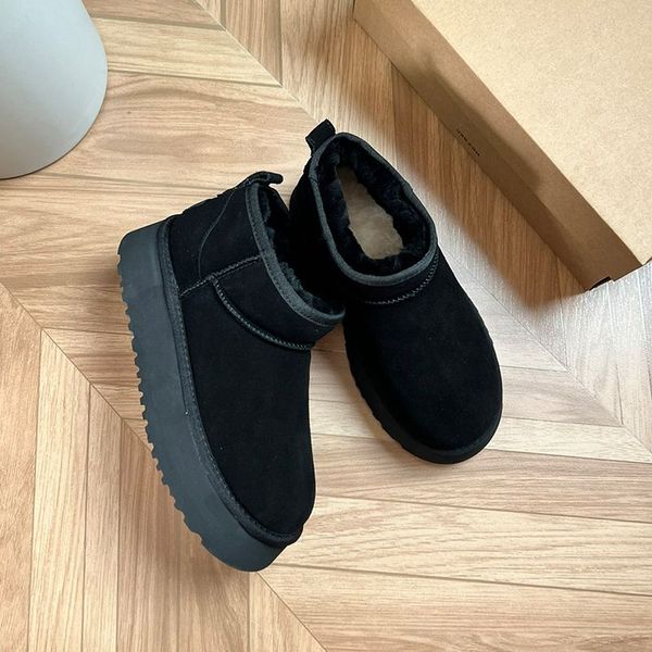Super Low Mini Platform Boot Designer Boots Australia Girl Woman Winter Ankle Snow Boot Fur Shearling Lined Booties Thick Bottom Real Leather Warm Fluff Bootie Shoes