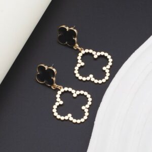 Elegant Daily Wear Accessory Inspired Gold-Toned Drop-Earring Set Showcasing Floral & Clover Elements