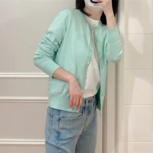 Women Knits Tops Soft Knit Cardigan Embroidered Sweet Style Pink Sky Blue Slim Fit Asian Size Designer Spring Casual Daily Fashion
