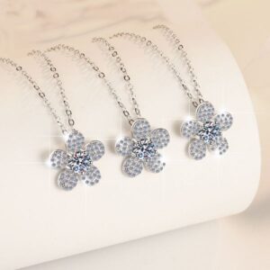 Korean Floral Necklace for Women | S925 Silver Tarnish-Resistant | Camellia/Sunflower Full Diamond Pendant | Dainty Korean Chic Jewelry