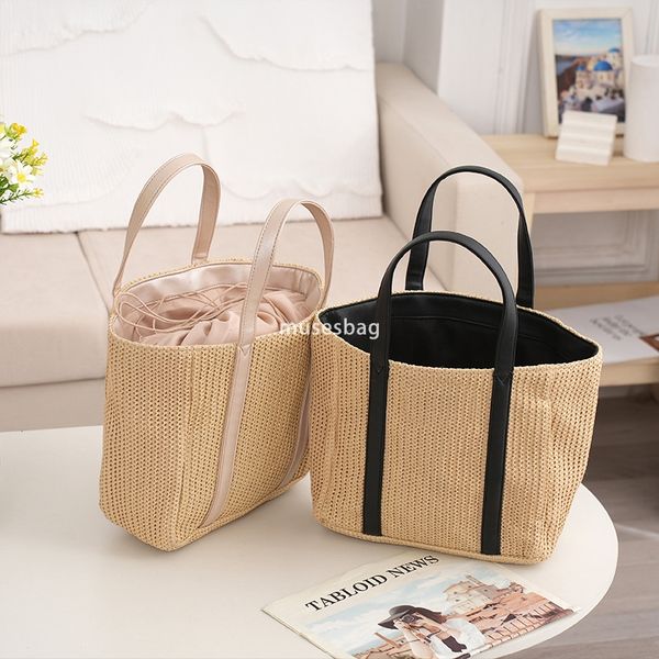 Creative Women's Designer Fashion Classic Bag Cross border Large Capacity Grass Woven Bag Travel Picnic Basket Beach Bag Minimalist Handheld Basket
