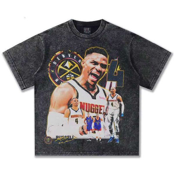 Summer Fashion Washed Vintage Small Collar American Short Sleeve Russell New 300g Printed Design T-Shirt