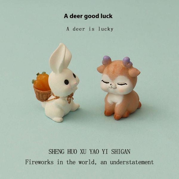 Cartoon Creative Deer Cute Rabbit Back Carrot Micro Landscape Creation Home Decoration Desktop Small Ornament OB11
