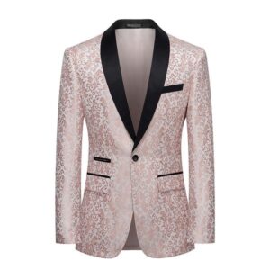 H319 Pink embroidered shawl collar suit for men, simple business casual
