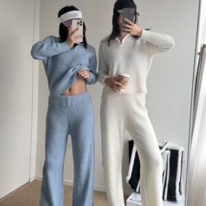 womens tracksuits al suit Print casual Set Sportswear Printed waffle knit sweater set