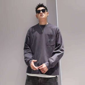 280g 100% Cotton Men's New Summer T-Shirt O-Neck Long Sleeve with Letter Print
