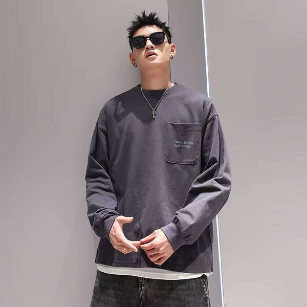 280g 100% Cotton Men's New Summer T-Shirt O-Neck Long Sleeve with Letter Print