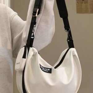 Japanese casual dumplings, sports style crossbody bag, women's large capacity canvas bag, student class one shoulder commuting bag, trendy