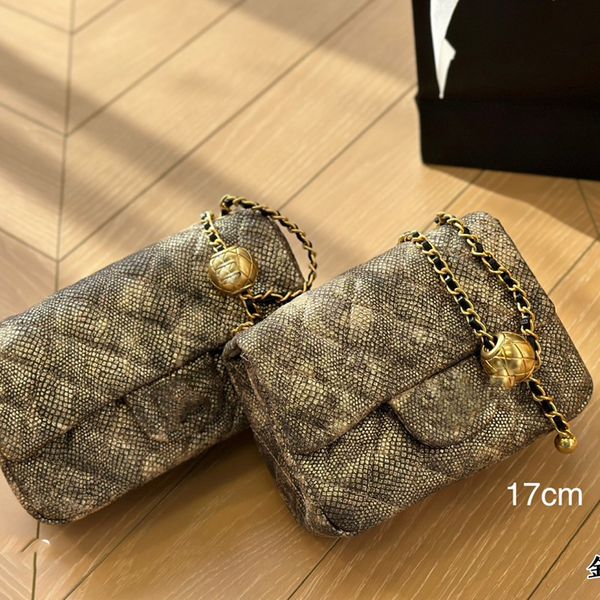 Woc Womens Shoulder Bag Leather Rib Check Gold Hardware Metal Twistlock Matelasse Chain Hand Crossbody Bag Makeup Bag Small Golden Ball Dinner Dress Sacoche 17/20cm