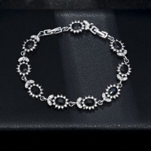 Chic Womens Gemstone Decorative Bracelet with Sparkling Flowers & Leaves Design