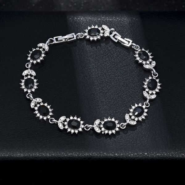 Chic Womens Gemstone Decorative Bracelet with Sparkling Flowers & Leaves Design