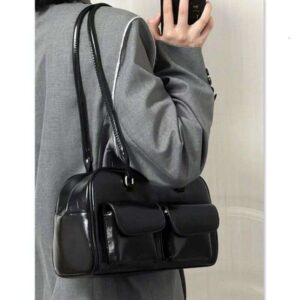 2025 niche design oil wax leather bowling with multiple pockets casual armpit bag commuting hand-held shoulder bag