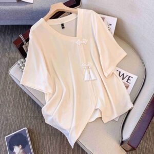 Plus size, 200 pounds plus size women's summer style loose topirregular design-shirt 3388