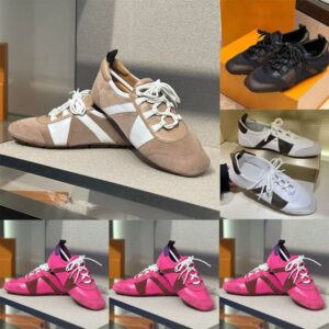 Italian Designer Ballerina Sneakerina Suede calf leather Ladies Fuchsia Pink Ballet Sports Shoes ultra flexible TPU outsole Women Fashion runway sneakers With Box