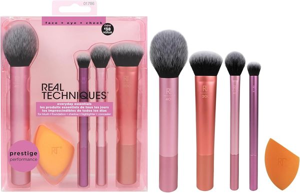 Real Techniques 5pcs/set Makeup Face Cream Power Foundation Multipurpose Beauty Cosmetic Tool Brushes Set with Pouch Bag Essentials Brush Kit