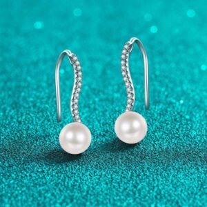 Luxury Women's Wavy Patterned S925 Silver Earrings Featuring Real Moissanites and Cultured Pearls